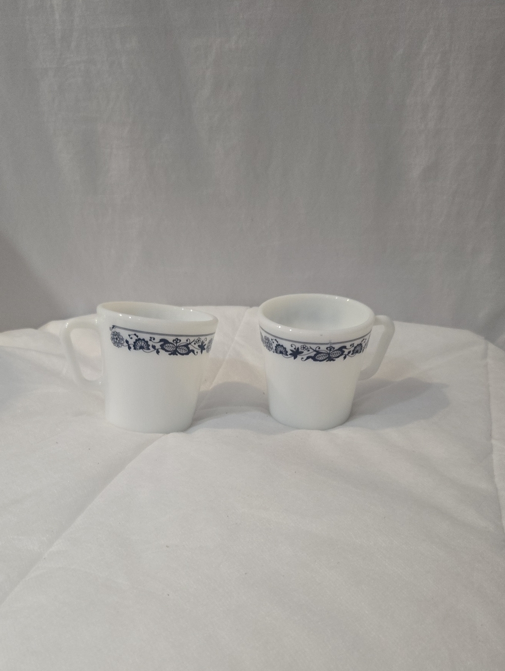 White Ceramic Mugs with Blue Floral Border - Set of 2 Corelle Pyrex